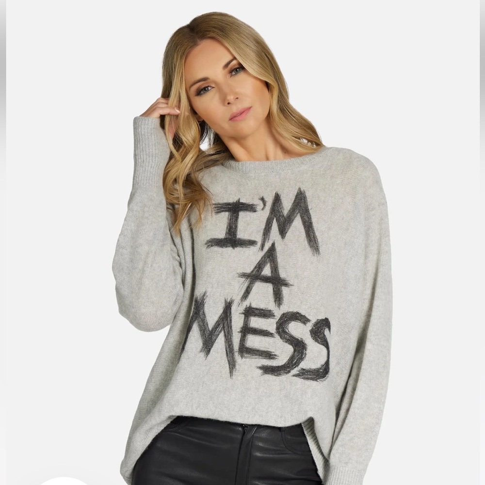 Lauren Moshi 100% Cashmere HOLLIS I'M A MESS sweater